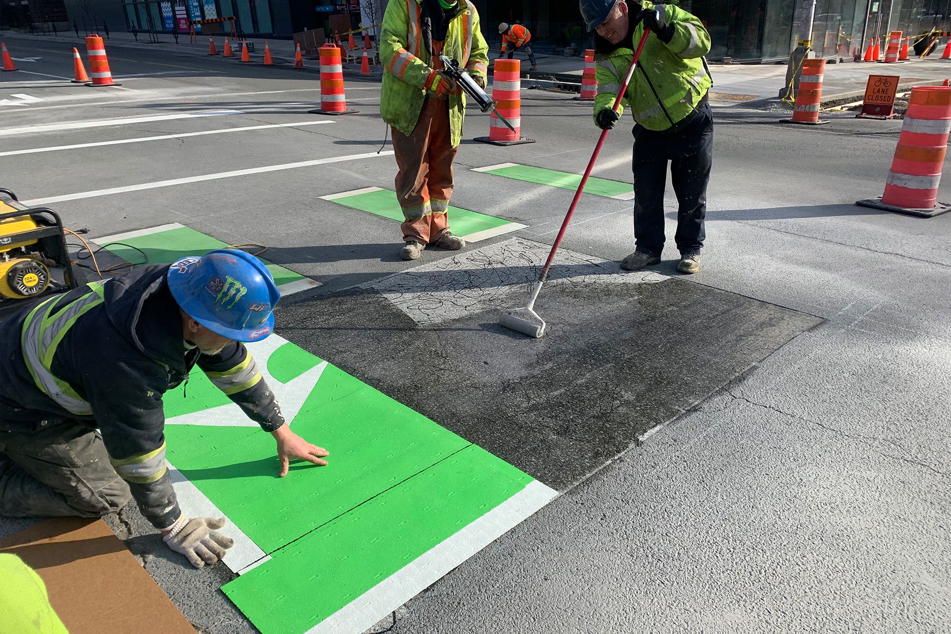 Crew Installing Thermoplastic Markings 